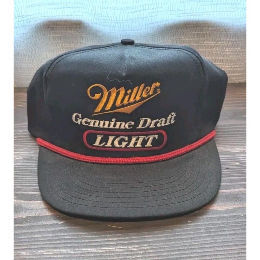 VINTAGE Miller Genuine Draft Black w/Red Rope Adjustable Hat Cap Beer Mens